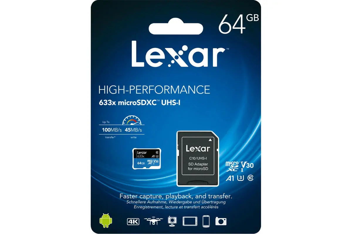 Lexar 64GB Micro SD Card SDXC UHS-I High Performance 633x 95MB/s U3 4K Mobile Phone TF Memory Card