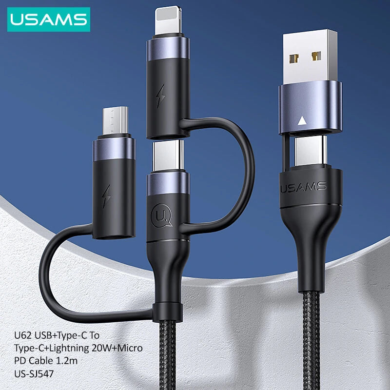 USAMS 5 in 1 Data Cable USB Type-C To iPhone Micro Charger Multi Fast Charging