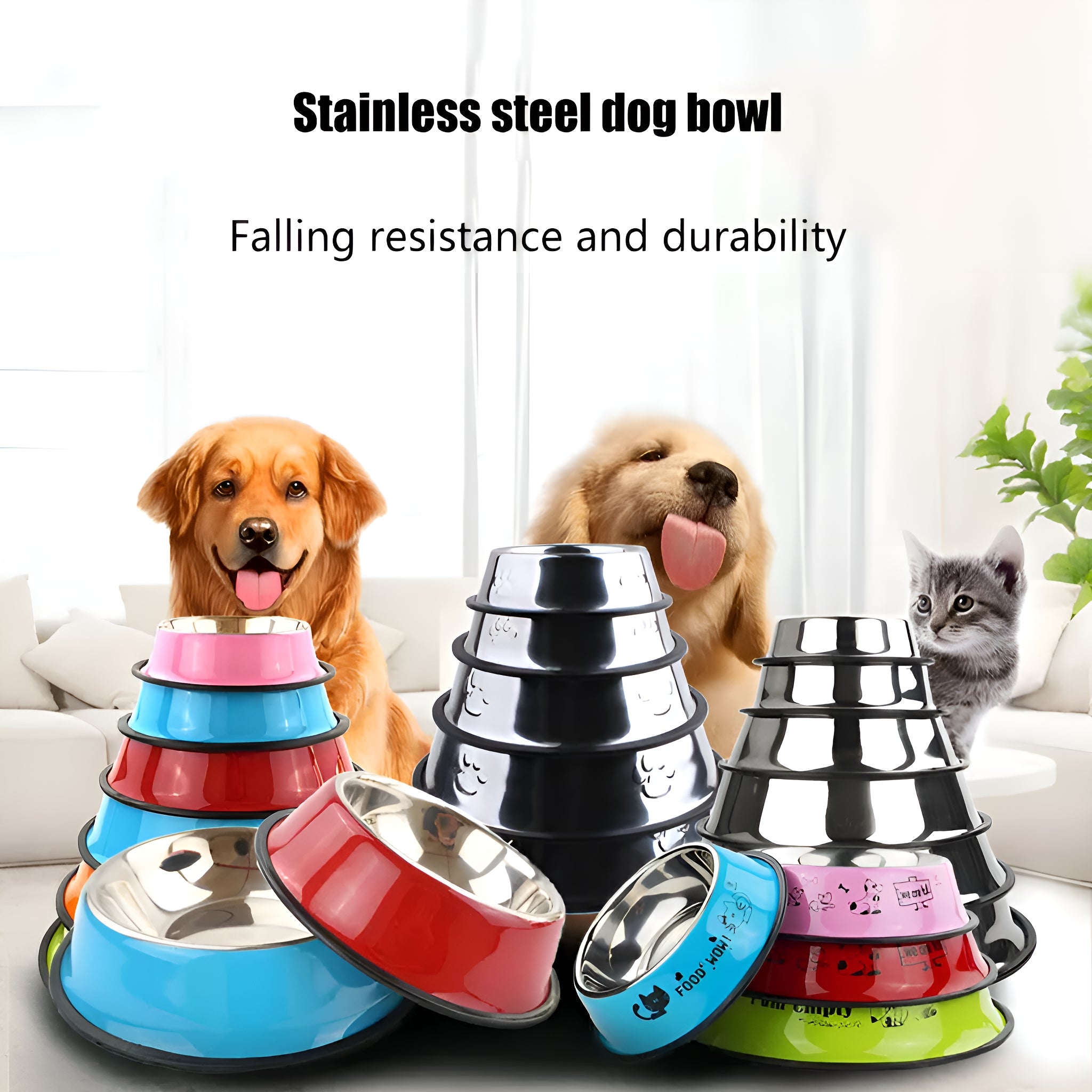 Everlab Stainless Steel Pet Dog Water and Food Bowl Stainless Steel Dog Bowl - Rust Resistant with Slip-Free Rubber Base, Puppy or Dog Bowl