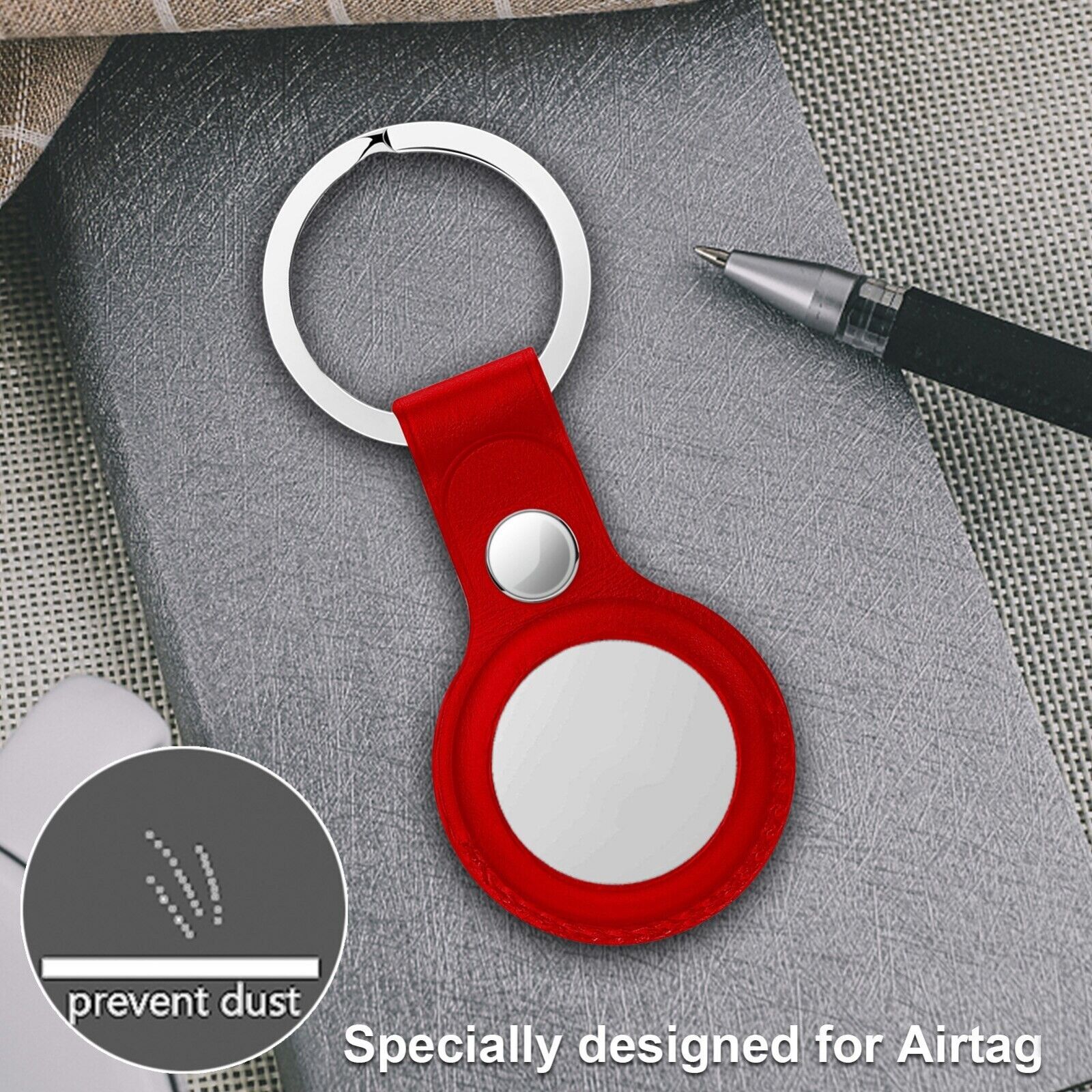 Evelab Apple AirTag PU Leather Case Protective Shell Cover Pet Key Location Tracker