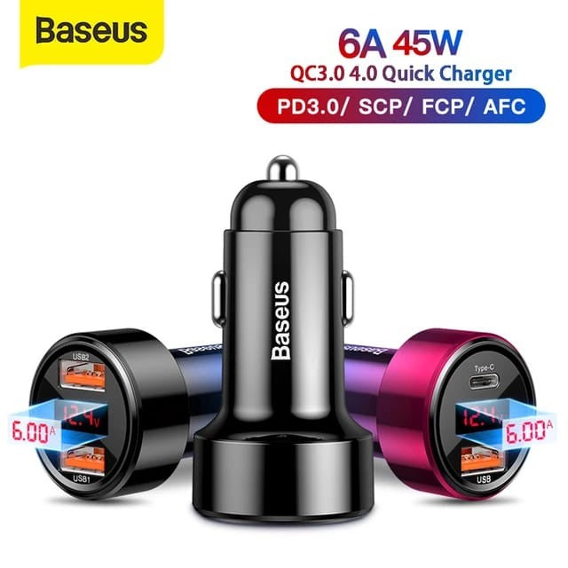 Baseus 45W Handsfree Bluetooth FM Transmitter MP3 Magic Series Car Charger USB Dual Charging Port