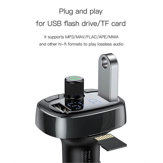 Baseus Handsfree Bluetooth FM Transmitter MP3 Car Charger T-Typed CCALL-TM01