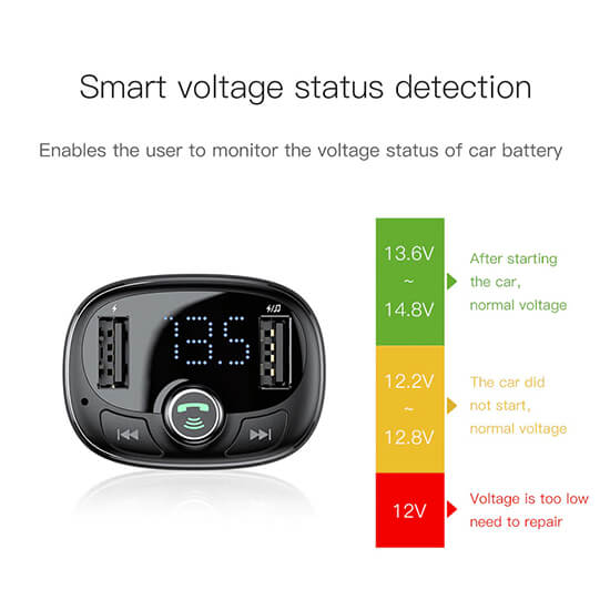 Baseus Handsfree Bluetooth FM Transmitter MP3 Car Charger T-Typed CCALL-TM01