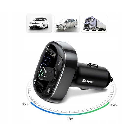 Baseus Handsfree Bluetooth FM Transmitter MP3 Car Charger T-Typed CCALL-TM01