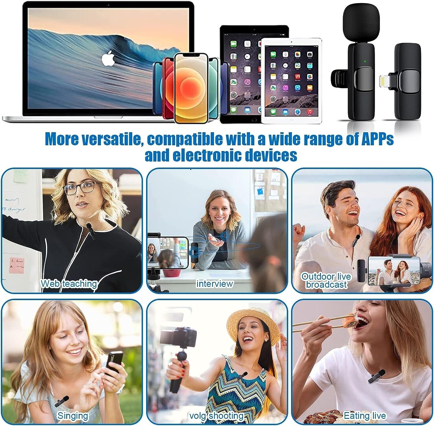 Wireless Lavalier Microphone Mic For Apple Phone iPhone iPad Vlog Live Stream