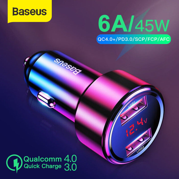 Baseus 45W Handsfree Bluetooth FM Transmitter MP3 Magic Series Car Charger USB Dual Charging Port