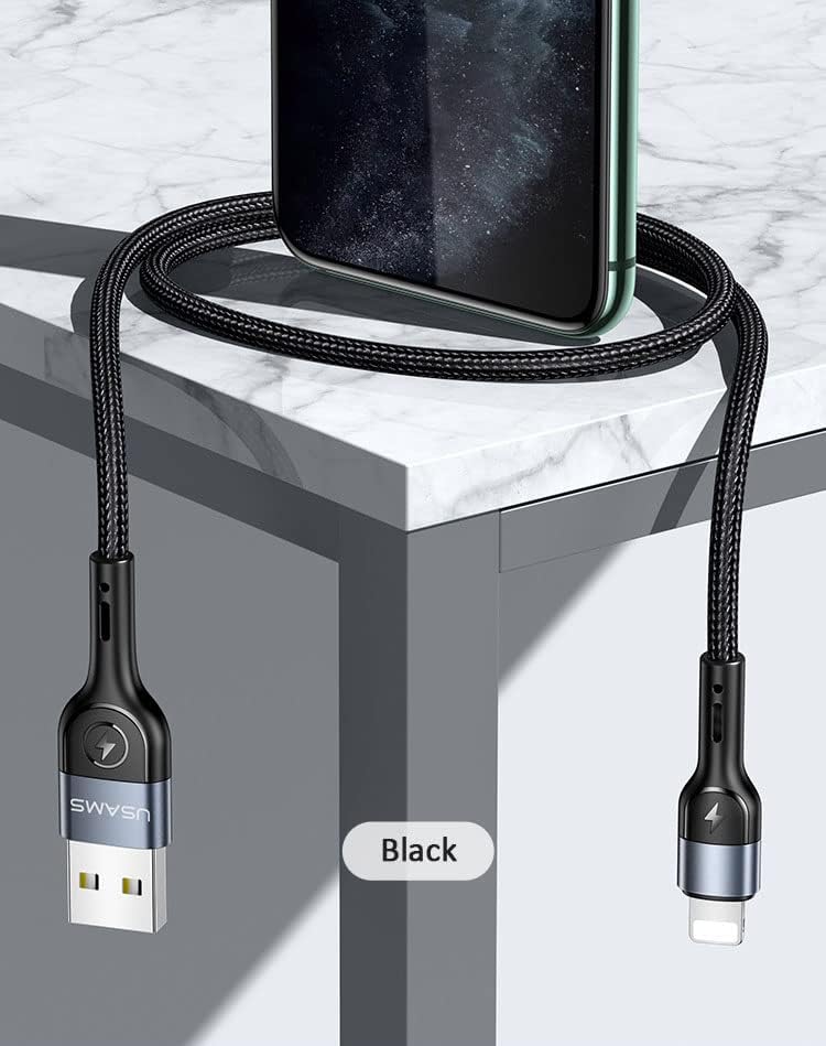 USAMS Braided USB To Lightning Fast Charging Cable Data Cord US-SJ448 U55 For iPhone 14 13 12 11 XS Pro Max iPad - 1m, Green