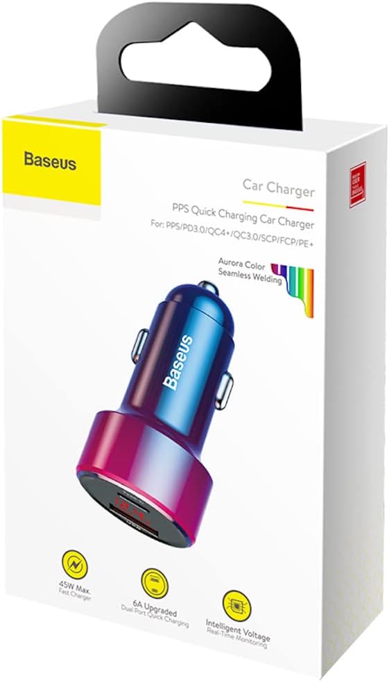 Baseus 45W Handsfree Bluetooth FM Transmitter MP3 Magic Series Car Charger USB & Type C Dual Charging Port