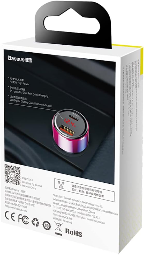 Baseus 45W Handsfree Bluetooth FM Transmitter MP3 Magic Series Car Charger USB & Type C Dual Charging Port