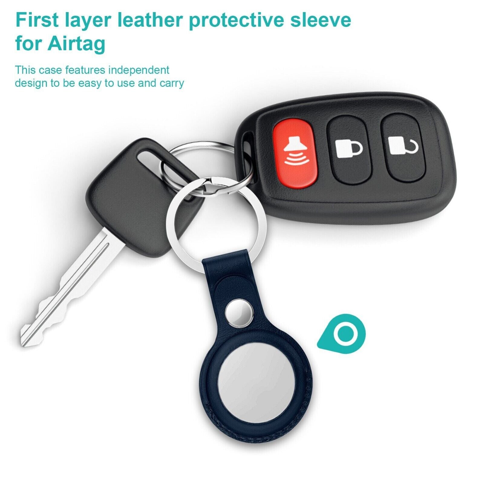 Evelab Apple AirTag PU Leather Case Protective Shell Cover Pet Key Location Tracker