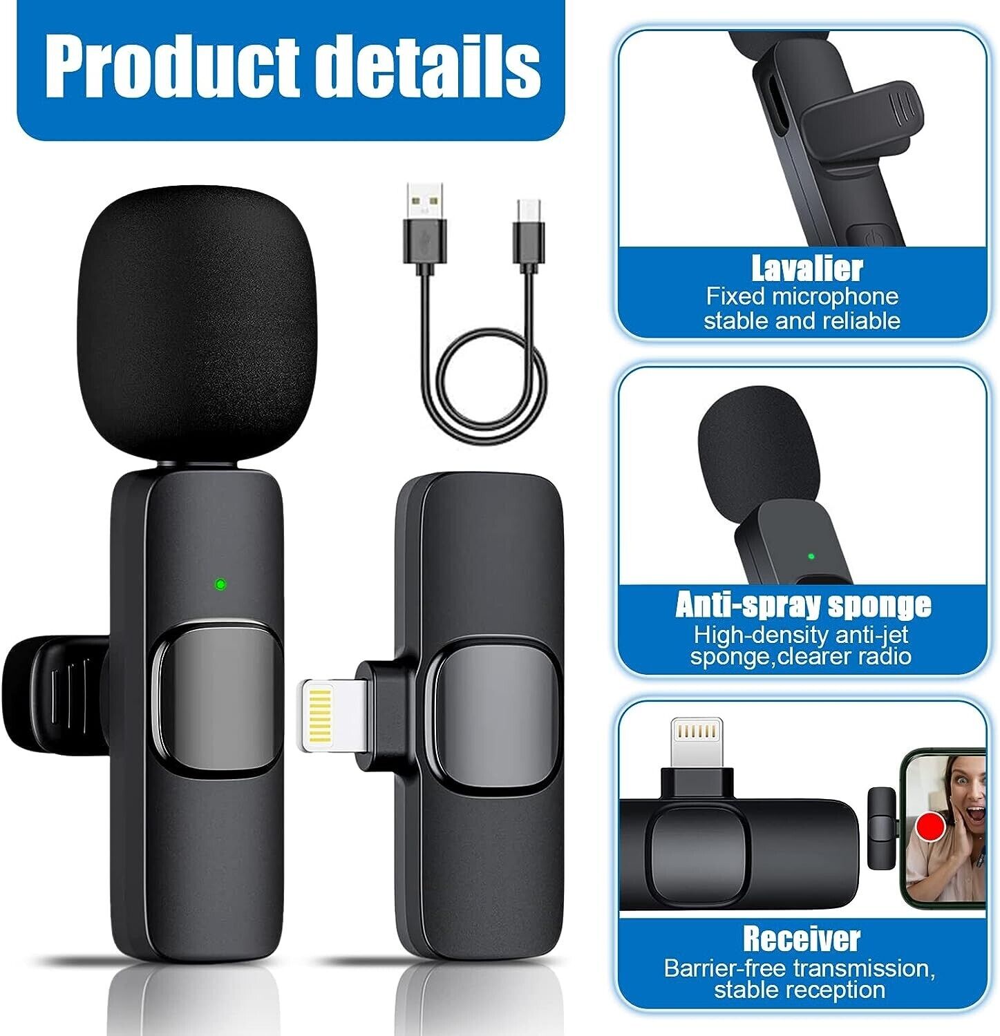 Wireless Lavalier Microphone Mic For Apple Phone iPhone iPad Vlog Live Stream