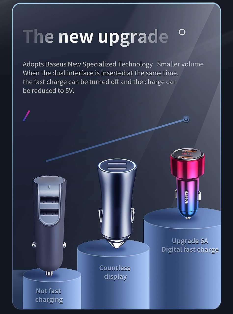 Baseus 45W Handsfree Bluetooth FM Transmitter MP3 Magic Series Car Charger USB & Type C Dual Charging Port