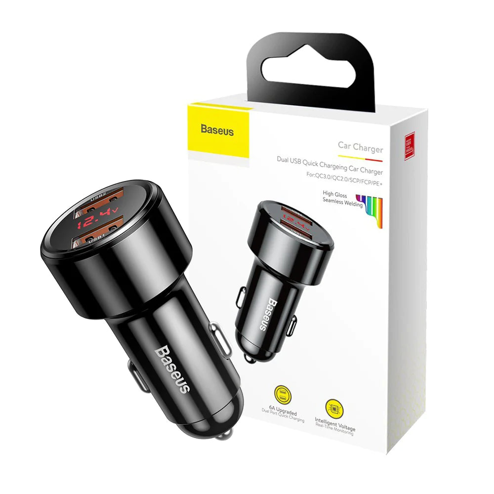 Baseus 45W Handsfree Bluetooth FM Transmitter MP3 Magic Series Car Charger USB Dual Charging Port