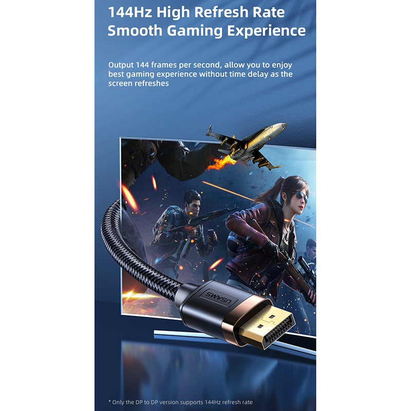 USAMS DisplayPort DP Cable DP Male To Male Gold Plated 8K@60Hz 4K@144Hz HDR (2M)