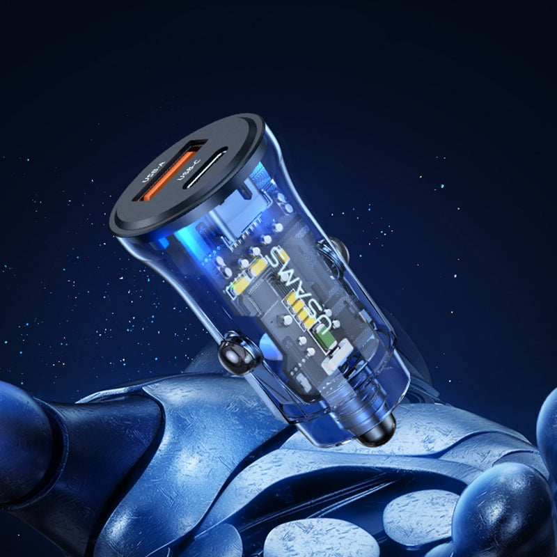 USAMS Fast Charging USB & Type C Car Charger Dual Port Quick Adapter PD