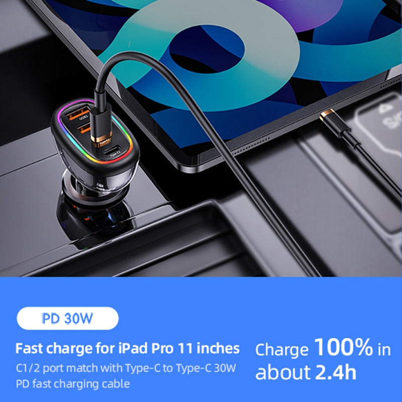 Usams 120W 4 Port USB & Type C Fast Car Charger USB Quick Charger QC3.0 Adapter