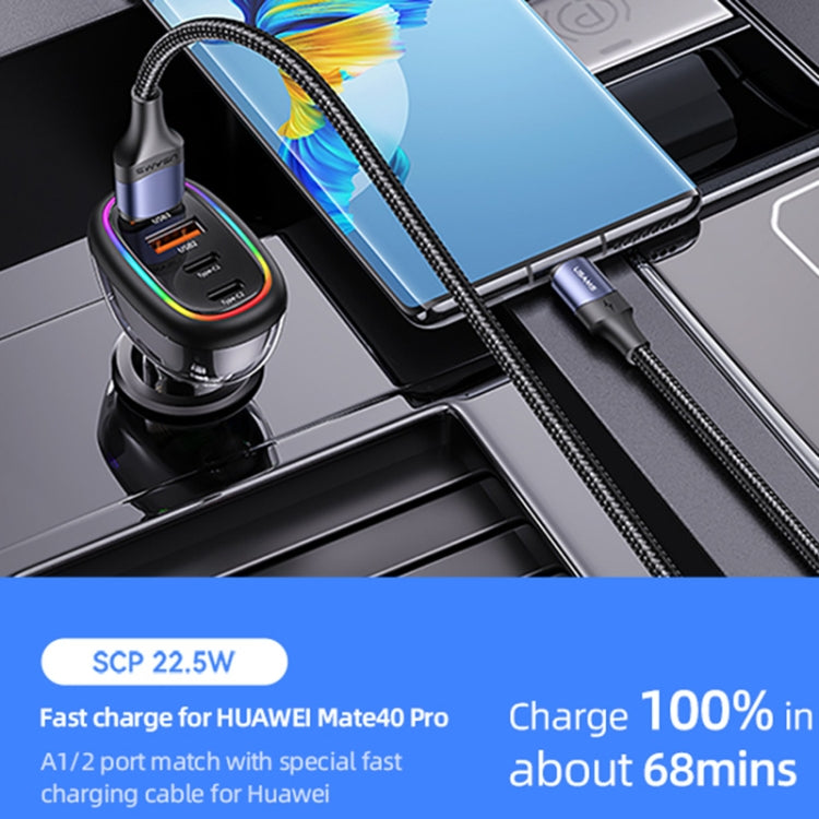 Usams 120W 4 Port USB & Type C Fast Car Charger USB Quick Charger QC3.0 Adapter