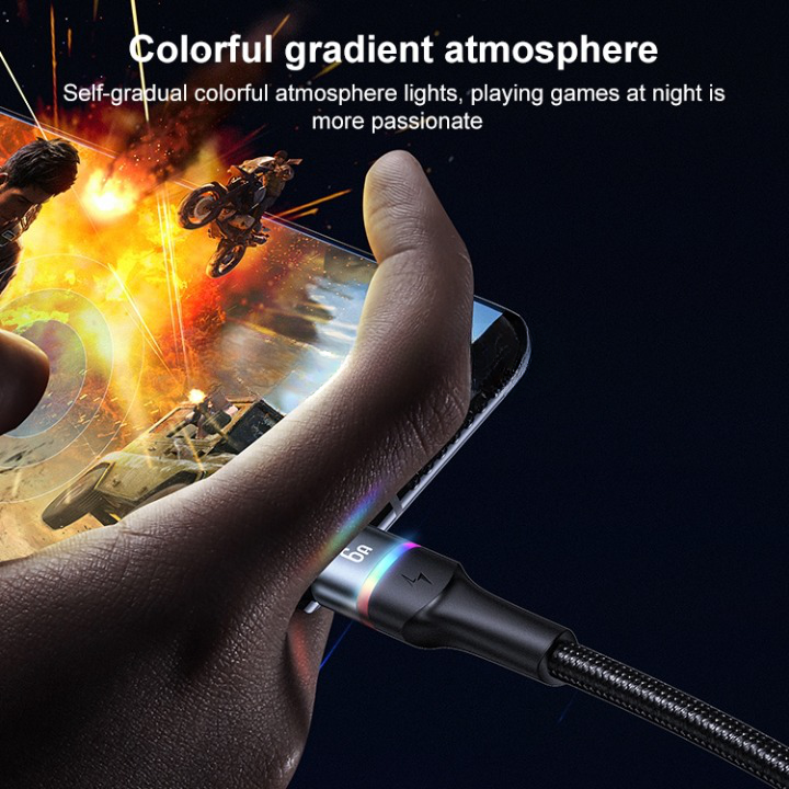 USAMS USB To Type C LED Charger Cable 3A Fast Charging Lead Data Cord - 1.2M