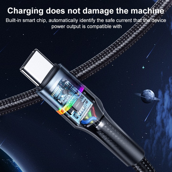 USAMS USB To Type C LED Charger Cable 3A Fast Charging Lead Data Cord - 1.2M