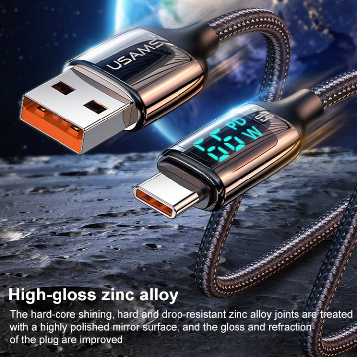USAMS USB To Type C 66W 5A Digital Display Fast Charging Cable Data Cord