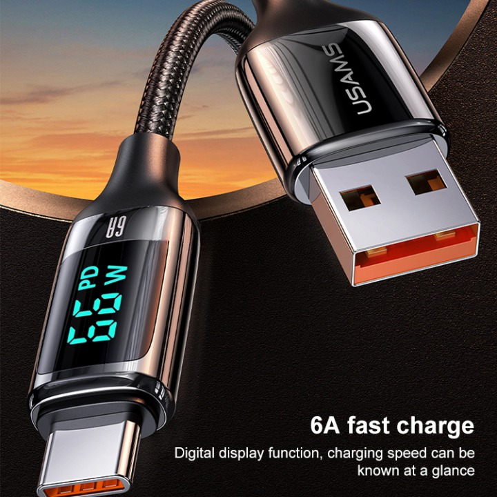 USAMS USB To Type C 66W 5A Digital Display Fast Charging Cable Data Cord