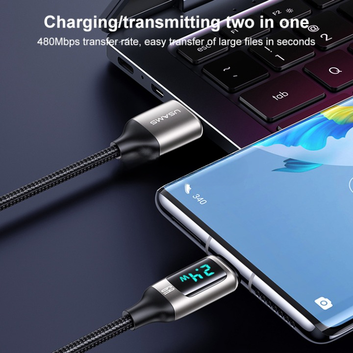USAMS USB To Type C 66W 5A Digital Display Fast Charging Cable Data Cord