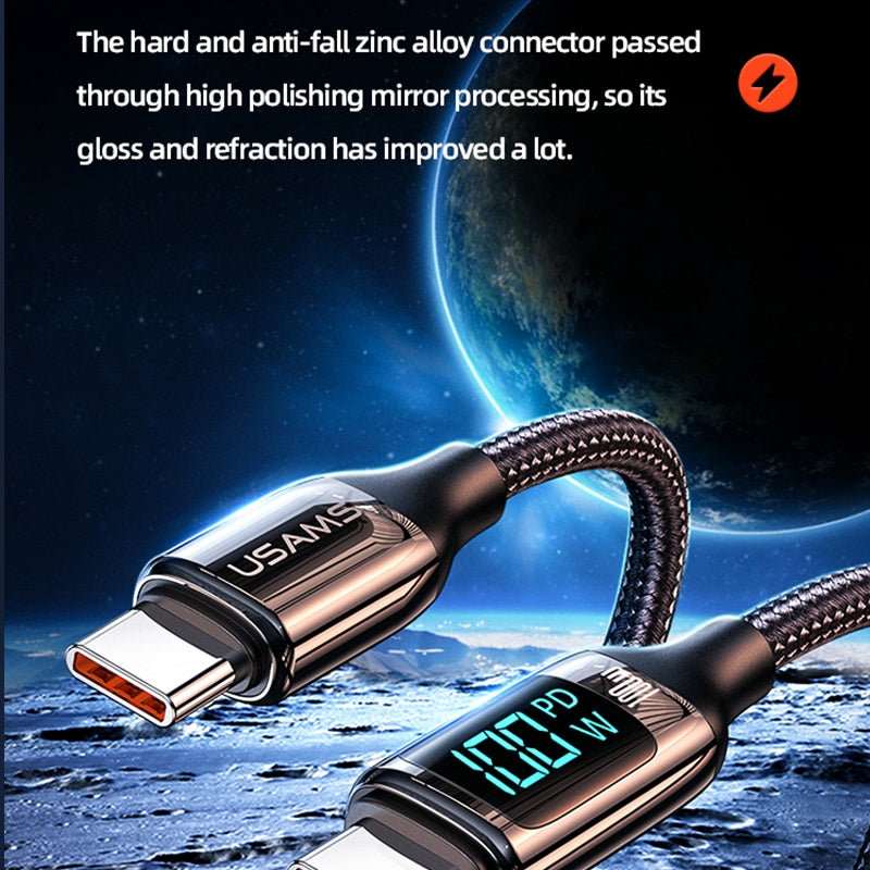 USAMS 100W USB-C To Type-C Fast Charging Cable Data Cord For Samsung MacBook