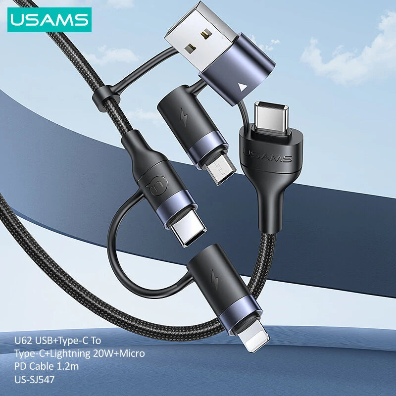 USAMS 5 in 1 Data Cable USB Type-C To iPhone Micro Charger Multi Fast Charging