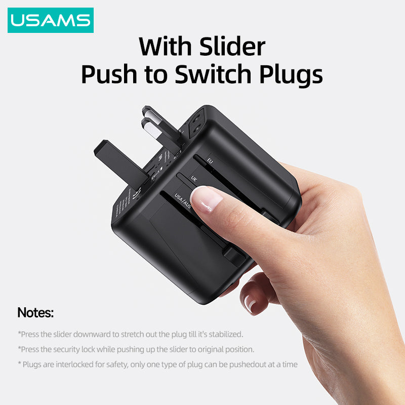 USAMS 12W Universal International Travel Plug 3 USB Power Adapter (US/AU/EU/UK)