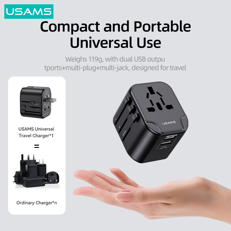 USAMS 12W Universal International Travel Plug 3 USB Power Adapter (US/AU/EU/UK)
