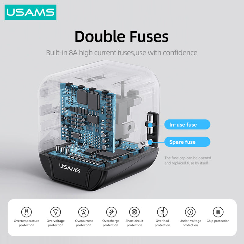 USAMS 12W Universal International Travel Plug 3 USB Power Adapter (US/AU/EU/UK)