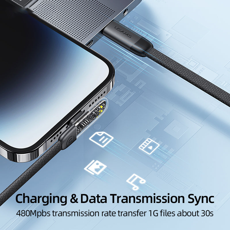 USAMS USB Type C To iPhone Cable 90 Degree Quick Charging Data Fast Charger