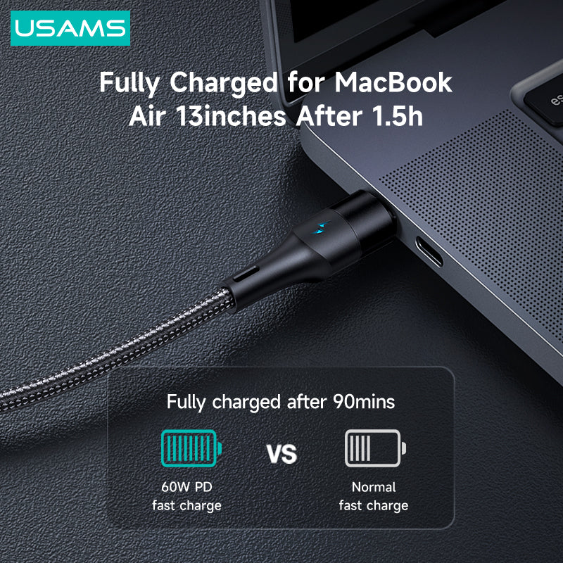 USAMS 2 in 1 Magnetic Fast Charging Cable Cord Charger For Type-C iPhone Samsung