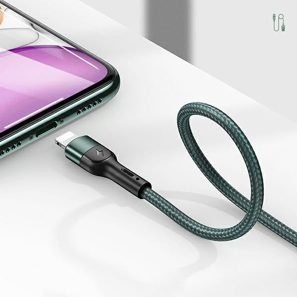 USAMS Braided USB To Lightning Fast Charging Cable Data Cord US-SJ448 U55 For iPhone 14 13 12 11 XS Pro Max iPad - 1m, Green