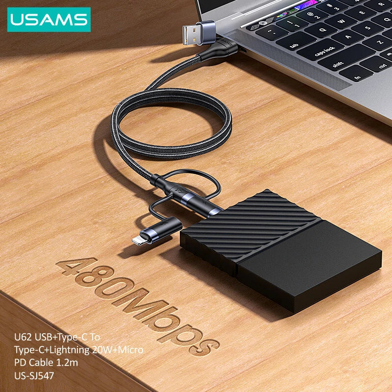 USAMS 5 in 1 Data Cable USB Type-C To iPhone Micro Charger Multi Fast Charging