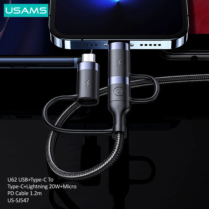 USAMS 5 in 1 Data Cable USB Type-C To iPhone Micro Charger Multi Fast Charging