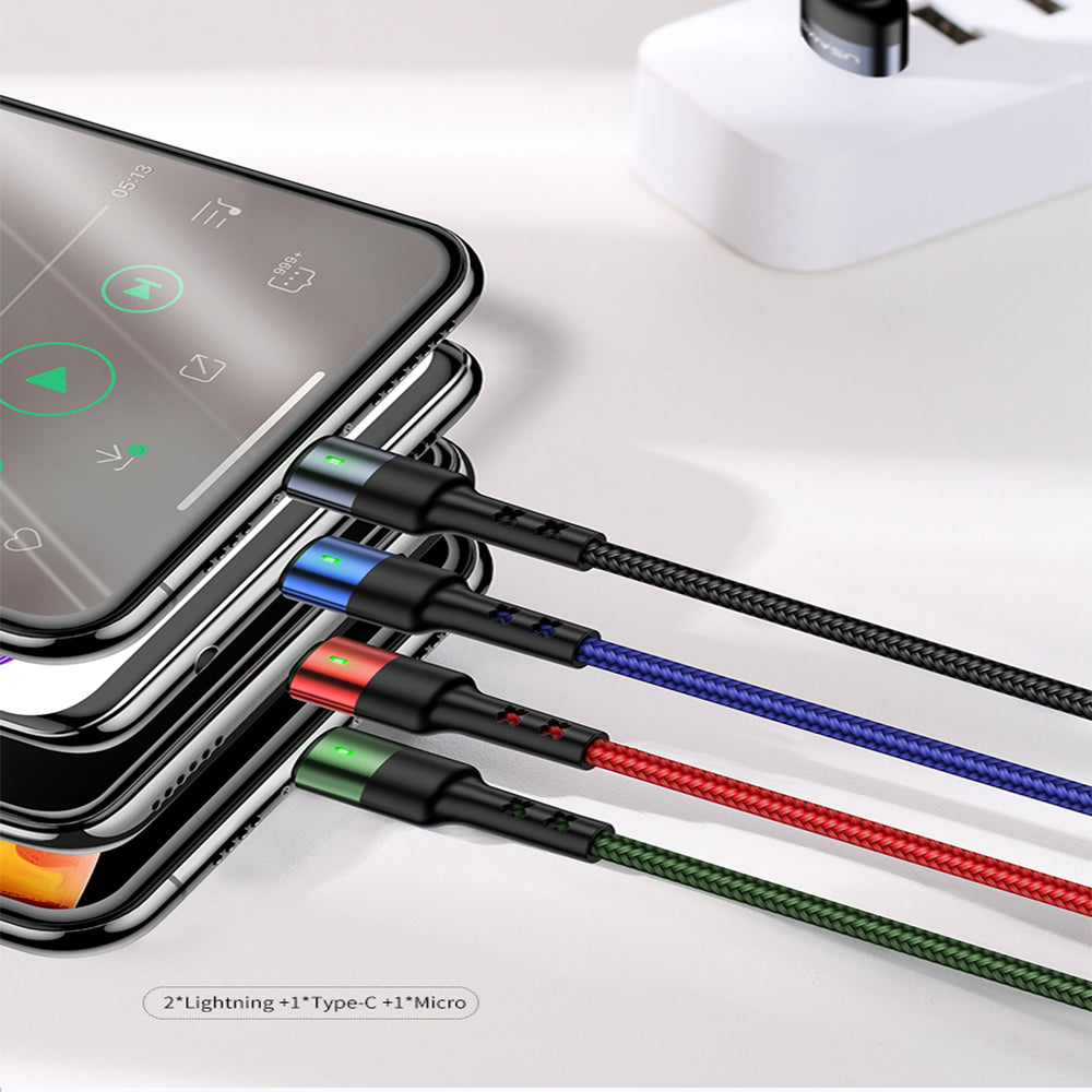 USAMS 4 in 1 Fast USB Charging Cable Multi Phone Charger Cord Type C Micro USB iPhone