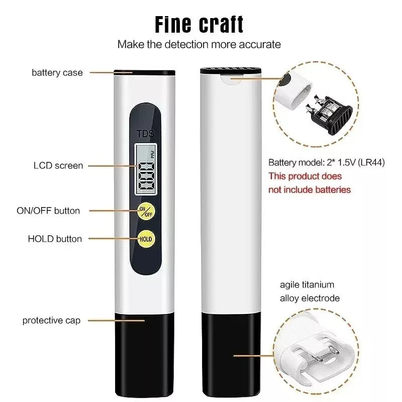 TDS Meter Digital Tester Pen Aquarium Pool Water Hydroponics Quality Monitor