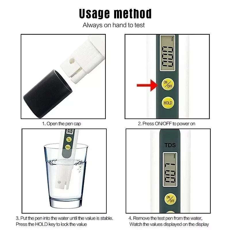 TDS Meter Digital Tester Pen Aquarium Pool Water Hydroponics Quality Monitor