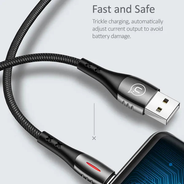 USAMS Braided USB To Lightning Fast Charging Cable Data Cord For iPhone 14 13 12 11 XS Pro Max iPad (2m)