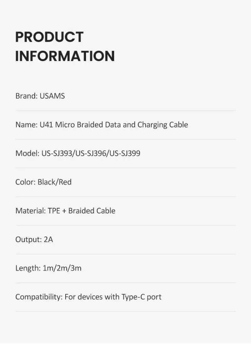 USAMS Smart Braided USB To Micro USB Charger Charging Cable Data Cord Android Samsung US-SJ396