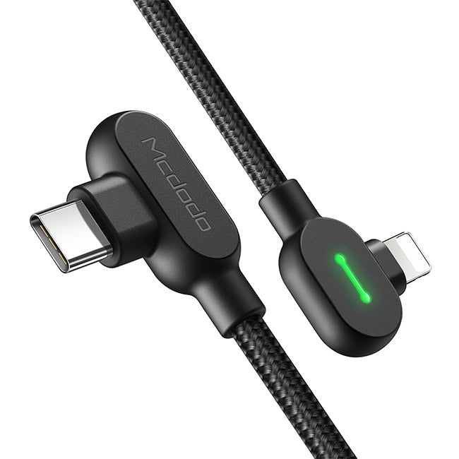 Mcdodo 36W Type-C To Lightning 90 Degree Angled PD Fast Charging Cable Braided Data Sync Cord For iPad iPhone AirPods