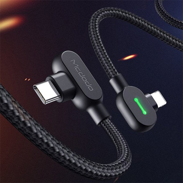 Mcdodo 36W Type-C To Lightning 90 Degree Angled PD Fast Charging Cable Braided Data Sync Cord For iPad iPhone AirPods