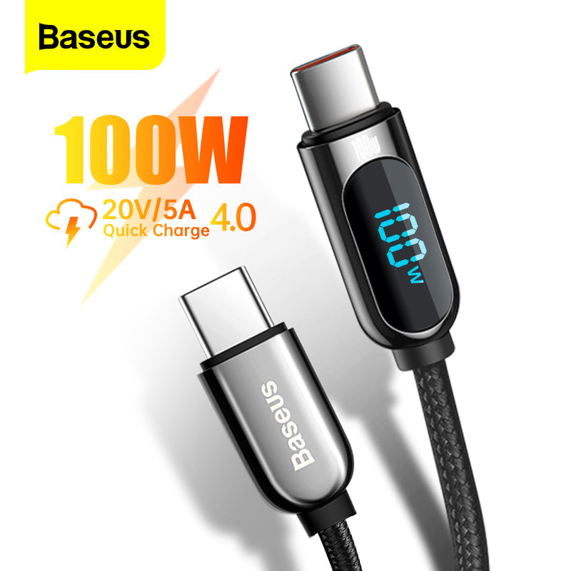 Baseus 100W USB Type C To Type-C LED Fast Charging Charger Cable Cord For Samsung Macbook