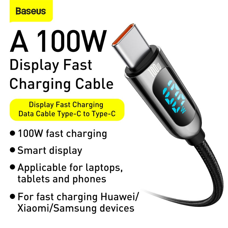 Baseus 100W USB Type C To Type-C LED Fast Charging Charger Cable Cord For Samsung Macbook