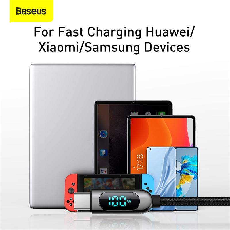 Baseus 100W USB Type C To Type-C LED Fast Charging Charger Cable Cord For Samsung Macbook