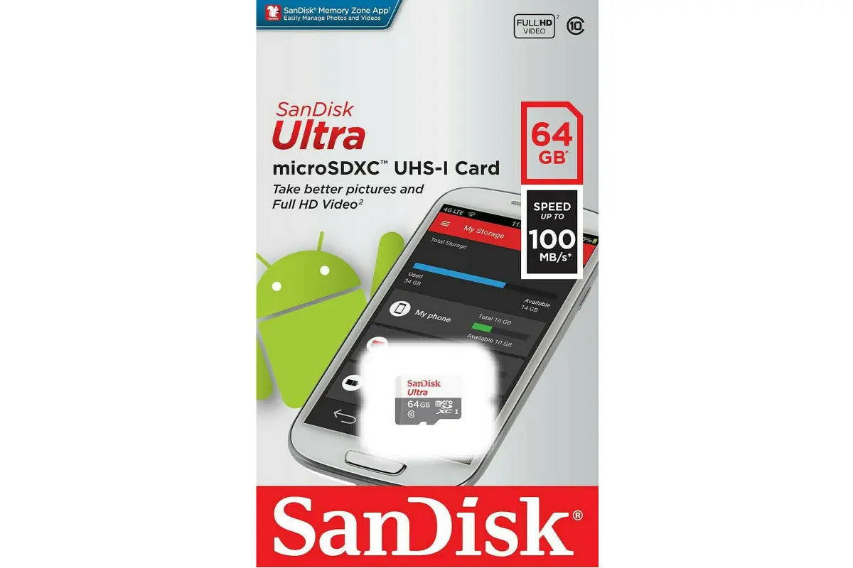 SanDisk Ultra 64GB Micro SD Card microSDXC UHS-I Full HD 100MB/s Mobile Phone Tablet TF Memory Card SDSQUNS-064G