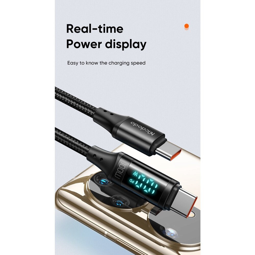 Mcdodo 100W USB C To USB Type C Charger Charging Cable Data Cord PD 100W Digital Display Dual Core Protection For iPhone 15/15 Plus/15 Pro Max, Samsung S24/S24+/S24 Ultra/S23+/S23 Ultra, MacBook, iPad Pro Air, Pixel, Switch, etc