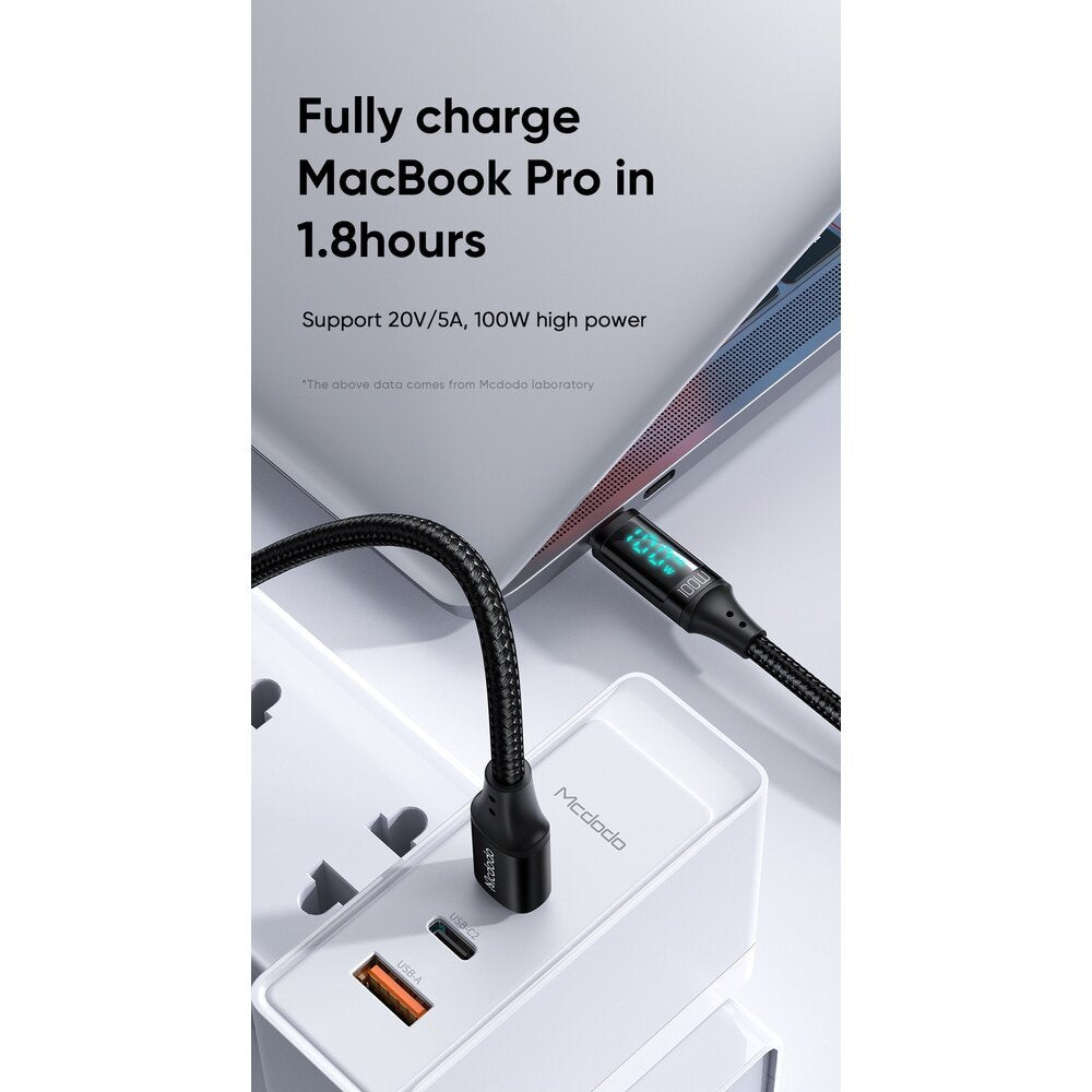 Mcdodo 100W USB C To USB Type C Charger Charging Cable Data Cord PD 100W Digital Display Dual Core Protection For iPhone 15/15 Plus/15 Pro Max, Samsung S24/S24+/S24 Ultra/S23+/S23 Ultra, MacBook, iPad Pro Air, Pixel, Switch, etc