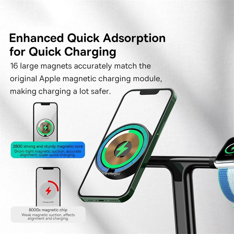 Baseus Swan 3 in 1 Magnetic Wireless Charger Stand 20W for iPhone 15/14/13 Pro Max Apple Watch 6 SE Airpods Pro 2 3 Charger Holder